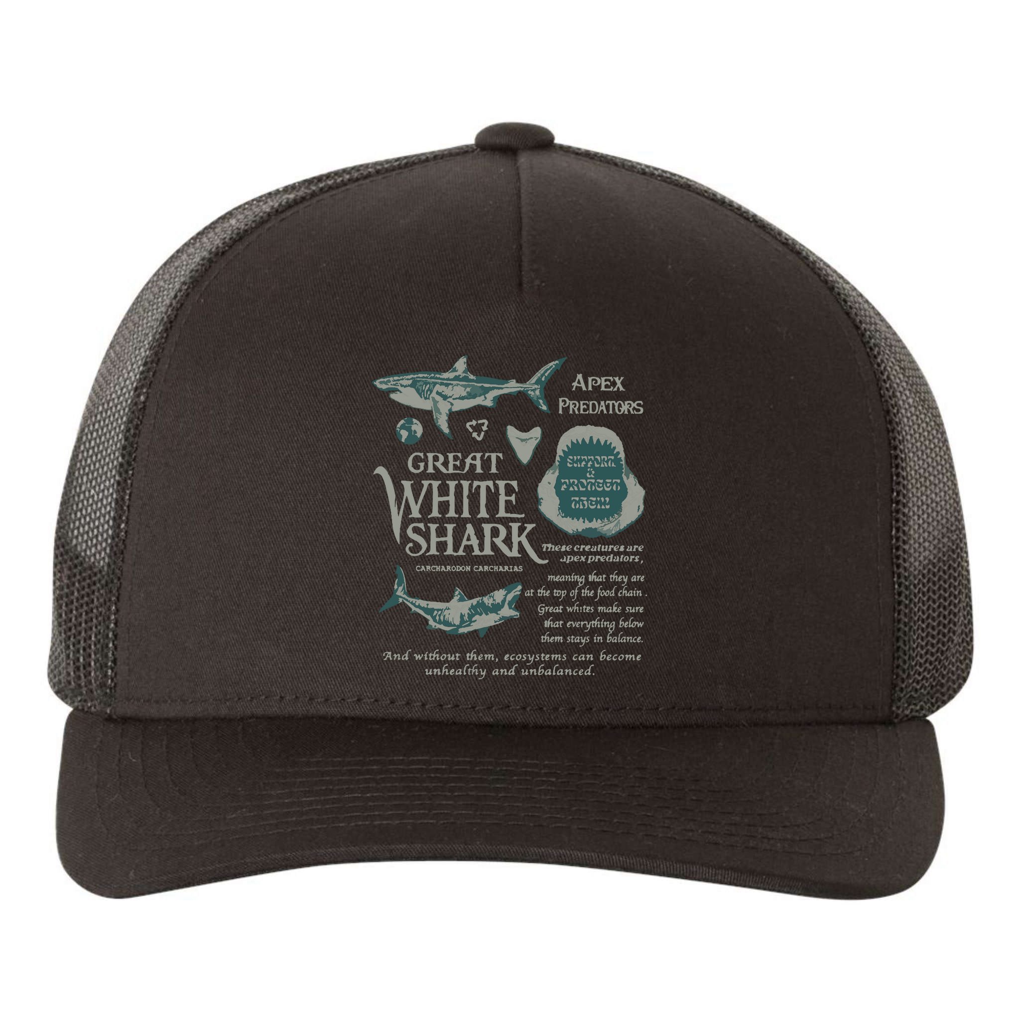 90S Great White Shark Yupoong Adult 5-Panel Trucker Hat