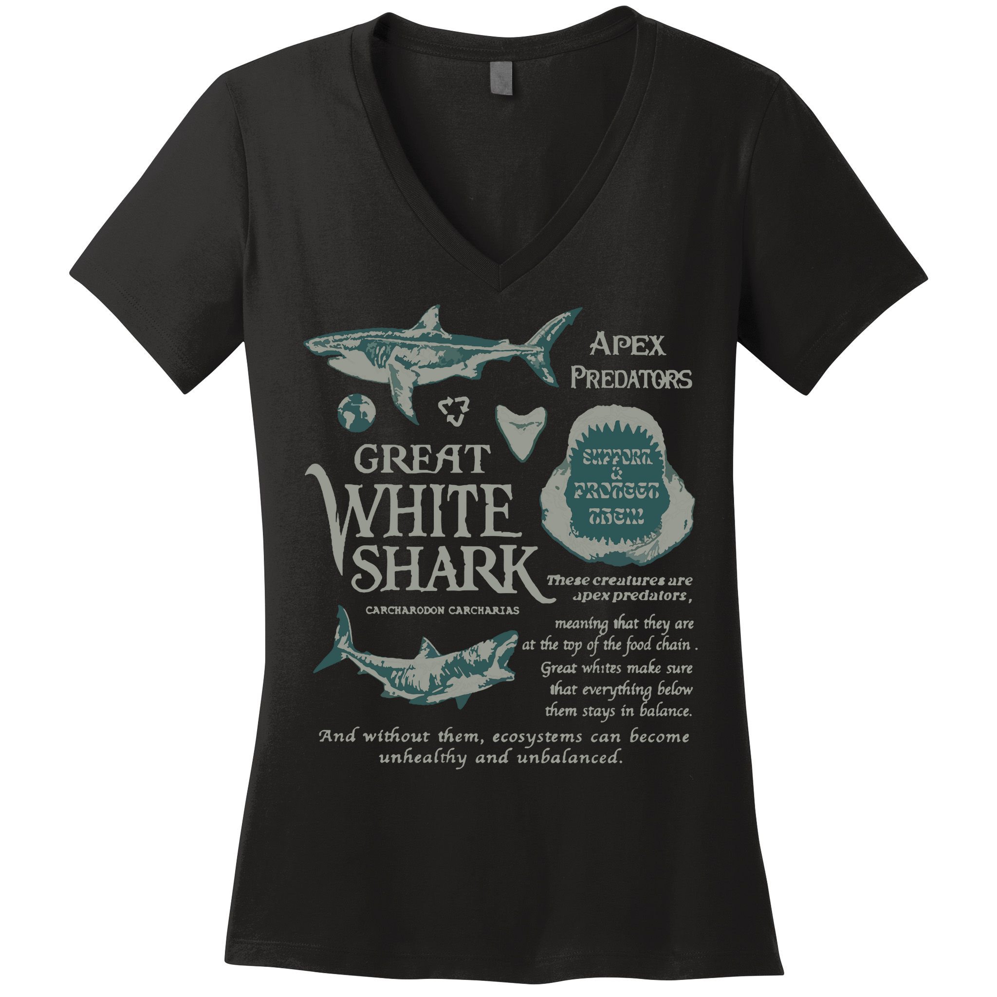 90S Great White Shark Women's V-Neck T-Shirt