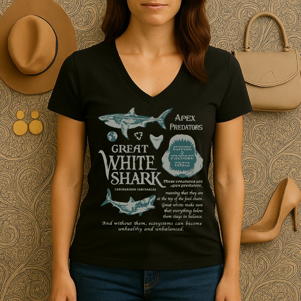 90S Great White Shark Women's V-Neck T-Shirt