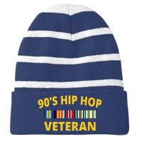 90s Hip Hop Veteran Striped Beanie with Solid Band