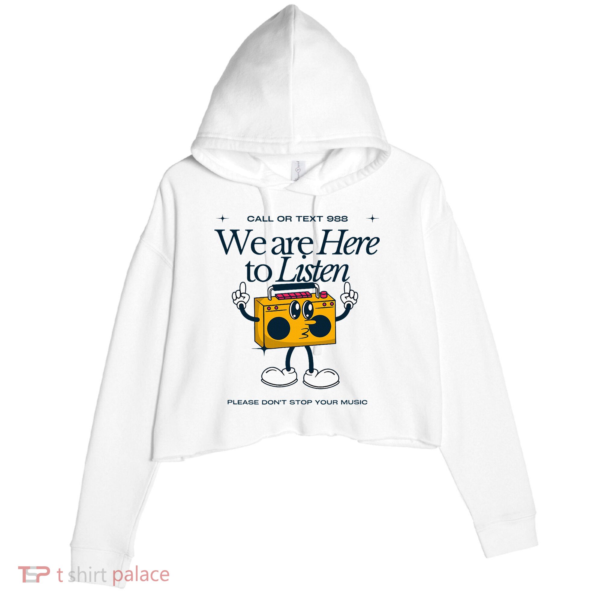 988 Here To Listen Mental Health Crop Fleece Hoodie