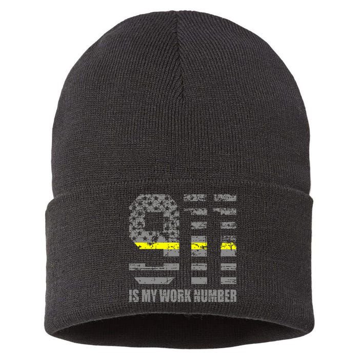 911 Is My Work Number Funny Dispatcher Gift Sustainable Knit Beanie