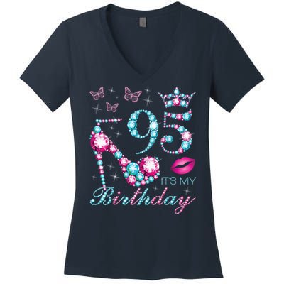 95 It'S My Birthday 95 Years Old It'S My 95th Birthday Party Women's V-Neck T-Shirt
