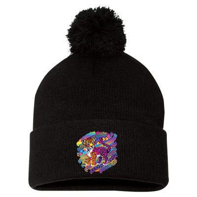 90s Inspired Tiger Pom Pom 12in Knit Beanie