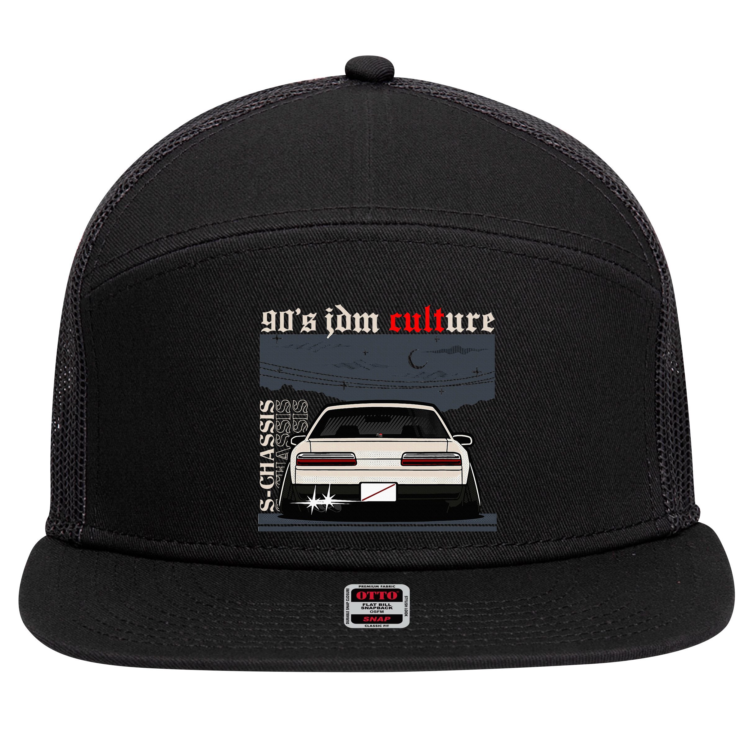 90s Jdm Culture S13 Car 7 Panel Mesh Trucker Snapback Hat