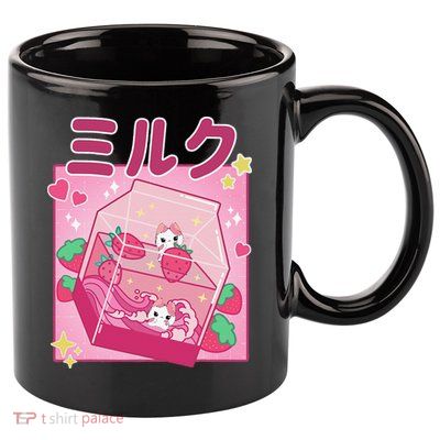 90s Kawaii Strawberry Milk Cute Women Japanese Anime 11oz C Handle Ceramic Mug