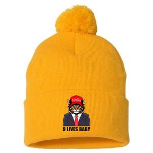 9 Lives Baby Trump 2024 You Missed Again Cat Maga Pom Pom 12in Knit Beanie