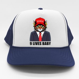 9 Lives Baby Trump 2024 You Missed Again Cat Maga Trucker Hat