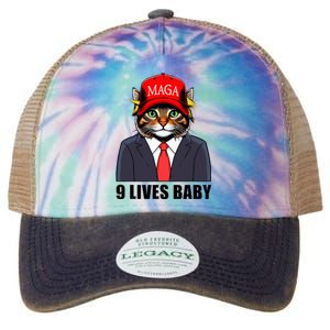 9 Lives Baby Trump 2024 You Missed Again Cat Maga Legacy Tie Dye Trucker Hat