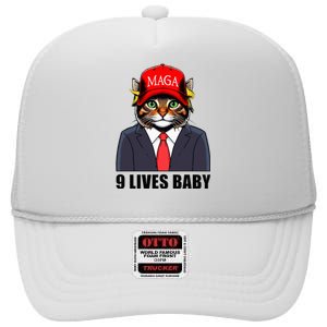 9 Lives Baby Trump 2024 You Missed Again Cat Maga High Crown Mesh Back Trucker Hat