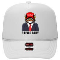 9 Lives Baby Trump 2024 You Missed Again Cat Maga High Crown Mesh Back Trucker Hat