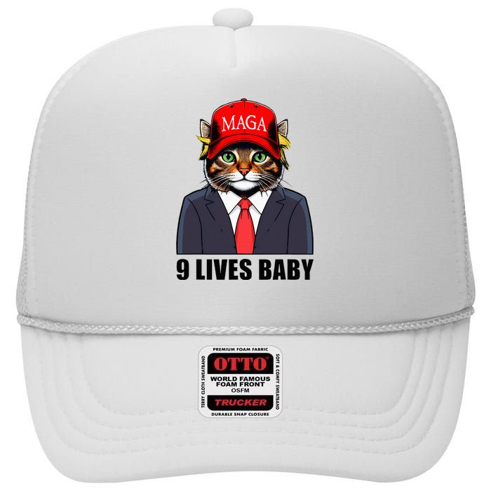 9 Lives Baby Trump 2024 You Missed Again Cat Maga High Crown Mesh Back Trucker Hat