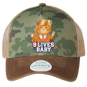 9 Lives Baby Trump Cat Funny Political Humor Design Legacy Tie Dye Trucker Hat