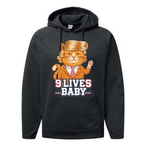 9 Lives Baby Trump Cat Funny Political Humor Design Performance Fleece Hoodie