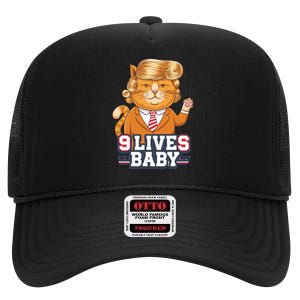 9 Lives Baby Trump Cat Funny Political Humor Design High Crown Mesh Back Trucker Hat