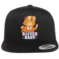 9 Lives Baby Trump Cat Funny Political Humor Design Flat Bill Trucker Hat