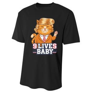 9 Lives Baby Trump Cat Funny Political Humor Design Performance Sprint T-Shirt