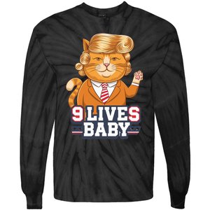 9 Lives Baby Trump Cat Funny Political Humor Design Tie-Dye Long Sleeve Shirt