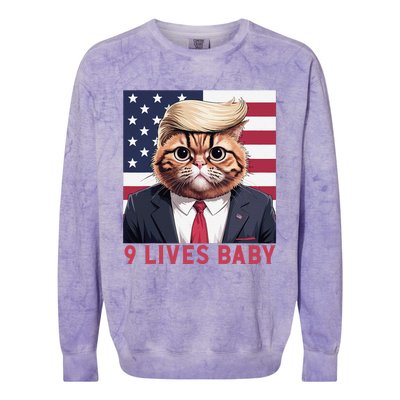 9 Lives Baby Funny Cat Trump Nine Lives Cat In Suite Colorblast Crewneck Sweatshirt