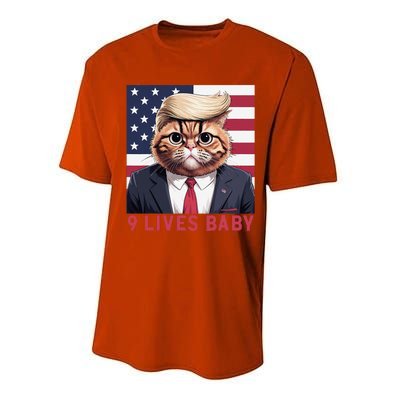 9 Lives Baby Funny Cat Trump Nine Lives Cat In Suite Performance Sprint T-Shirt