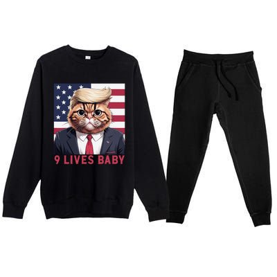 9 Lives Baby Funny Cat Trump Nine Lives Cat In Suite Premium Crewneck Sweatsuit Set