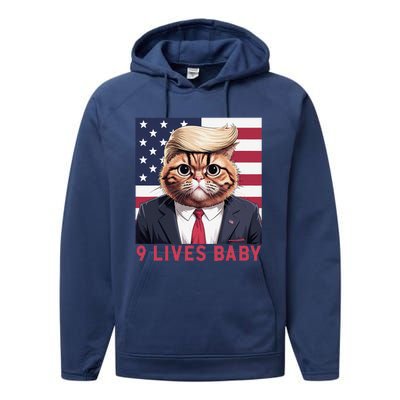 9 Lives Baby Funny Cat Trump Nine Lives Cat In Suite Performance Fleece Hoodie