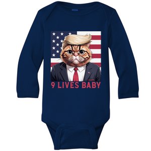 9 Lives Baby Funny Cat Trump Nine Lives Cat In Suite Baby Long Sleeve Bodysuit