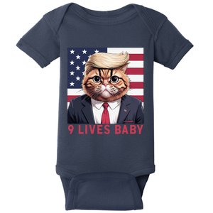 9 Lives Baby Funny Cat Trump Nine Lives Cat In Suite Baby Bodysuit