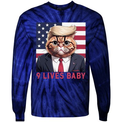 9 Lives Baby Funny Cat Trump Nine Lives Cat In Suite Tie-Dye Long Sleeve Shirt