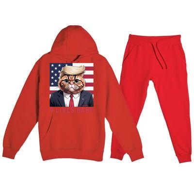 9 Lives Baby Funny Cat Trump Nine Lives Cat In Suite Premium Hooded Sweatsuit Set