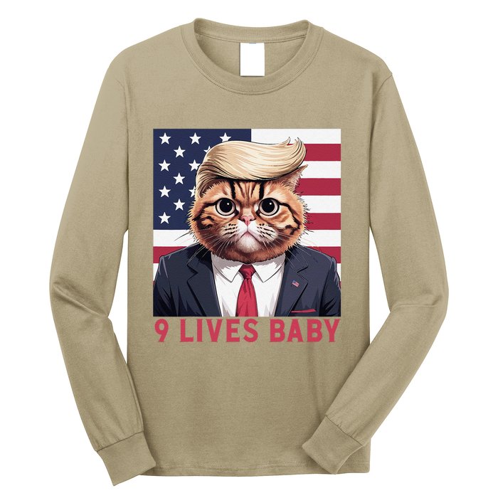 9 Lives Baby Funny Cat Trump Nine Lives Cat In Suite Long Sleeve Shirt