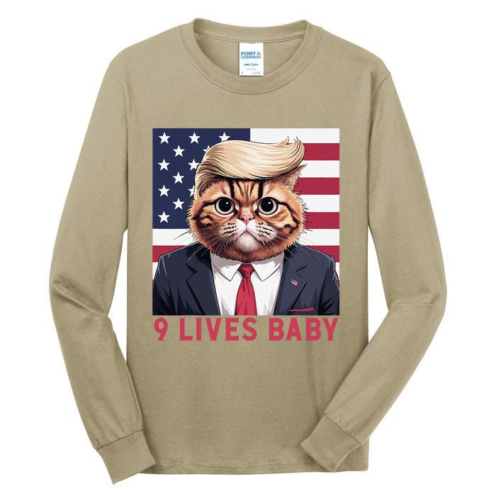 9 Lives Baby Funny Cat Trump Nine Lives Cat In Suite Tall Long Sleeve T-Shirt