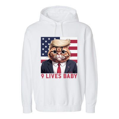 9 Lives Baby Funny Cat Trump Nine Lives Cat In Suite Garment-Dyed Fleece Hoodie