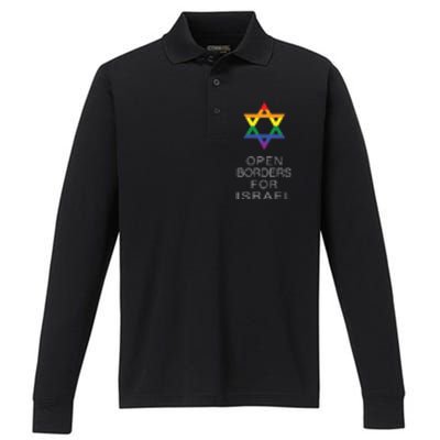 9Mmsmg Lgbtq Jewish Pride Open Borders For Israel Performance Long Sleeve Polo