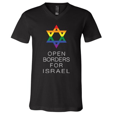 9Mmsmg Lgbtq Jewish Pride Open Borders For Israel V-Neck T-Shirt