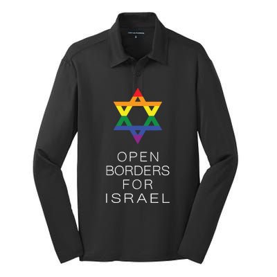 9Mmsmg Lgbtq Jewish Pride Open Borders For Israel Silk Touch Performance Long Sleeve Polo