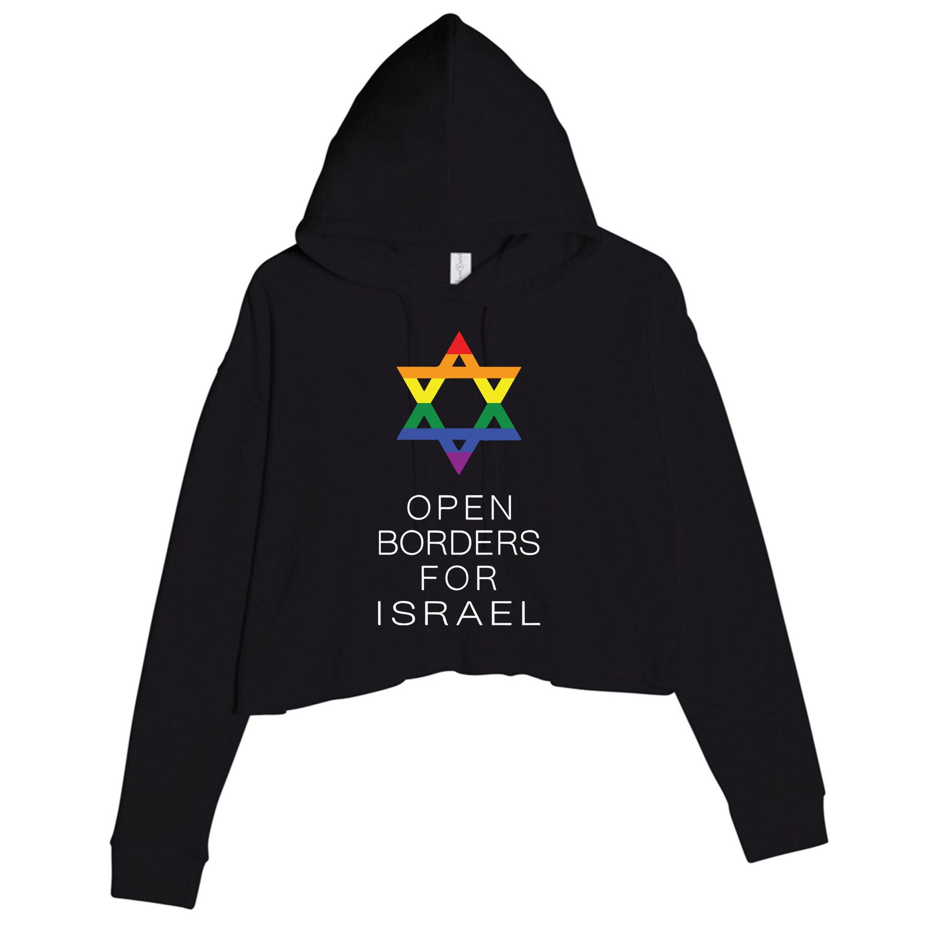 9Mmsmg Lgbtq Jewish Pride Open Borders For Israel Crop Fleece Hoodie