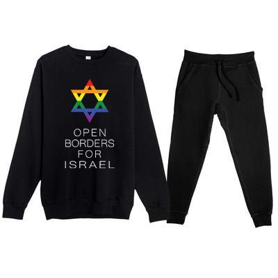 9Mmsmg Lgbtq Jewish Pride Open Borders For Israel Premium Crewneck Sweatsuit Set