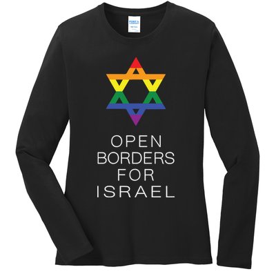 9Mmsmg Lgbtq Jewish Pride Open Borders For Israel Ladies Long Sleeve Shirt
