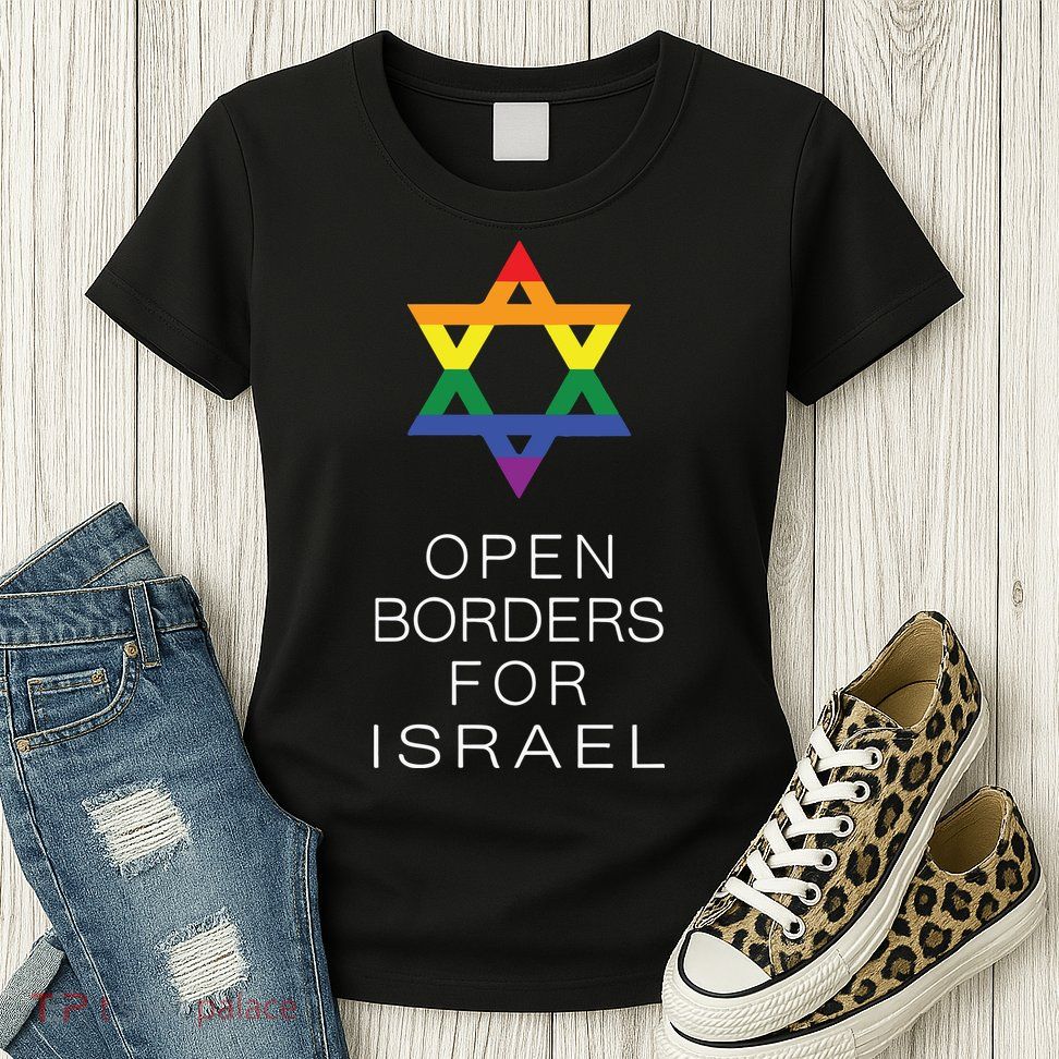 9Mmsmg Lgbtq Jewish Pride Open Borders For Israel Womens T-Shirt