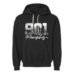 901 Memphis Area Code Tennessee Memphis City Skyline Garment-Dyed Fleece Hoodie