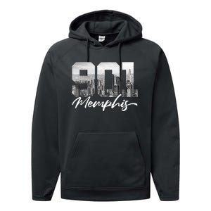 901 Memphis Area Code Tennessee Memphis City Skyline Performance Fleece Hoodie