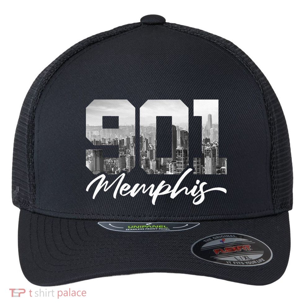 901 Memphis Area Code Tennessee Memphis City Skyline Flexfit Unipanel Trucker Cap