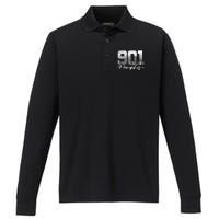 901 Memphis Area Code Tennessee Memphis City Skyline Performance Long Sleeve Polo