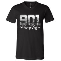 901 Memphis Area Code Tennessee Memphis City Skyline V-Neck T-Shirt