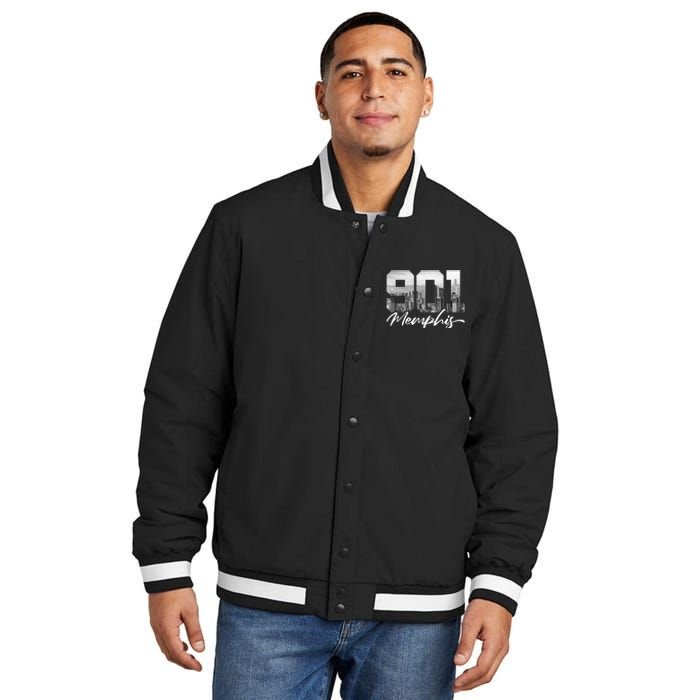 901 Memphis Area Code Tennessee Memphis City Skyline Insulated Varsity Jacket