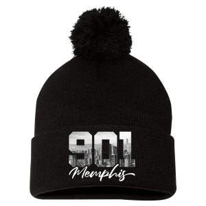 901 Memphis Area Code Tennessee Memphis City Skyline Pom Pom 12in Knit Beanie