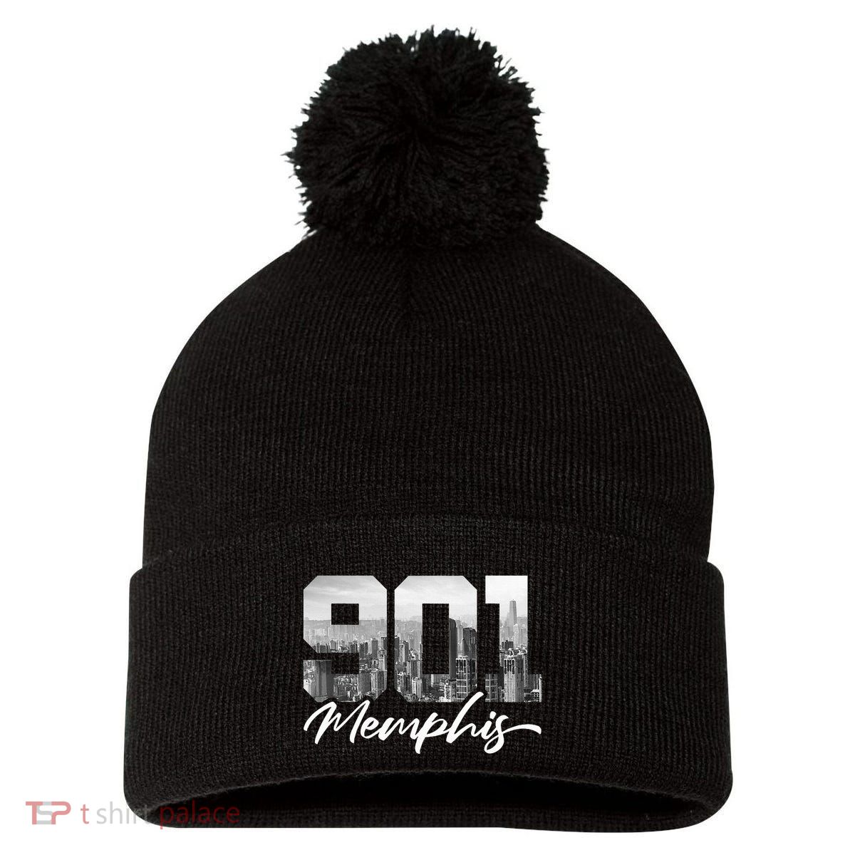 901 Memphis Area Code Tennessee Memphis City Skyline Pom Pom 12in Knit Beanie