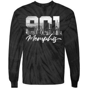 901 Memphis Area Code Tennessee Memphis City Skyline Tie-Dye Long Sleeve Shirt