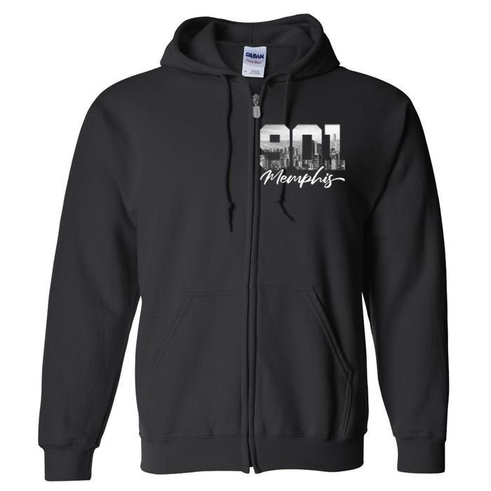 901 Memphis Area Code Tennessee Memphis City Skyline Full Zip Hoodie